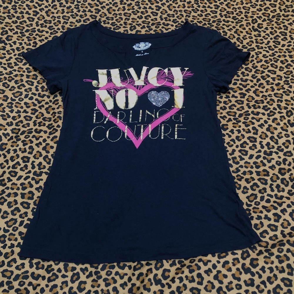 Juicy Couture No.1 Darling Of Couture Split Neck Bling Tee Navy *Size S*